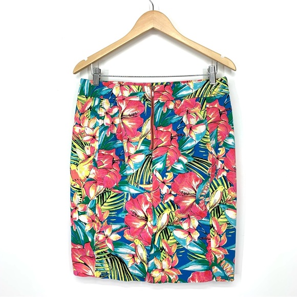 Loft Ann Taylor Colorful Floral Lightweight Denim Stretch Pencil Skirt Size 8 - Picture 2 of 15